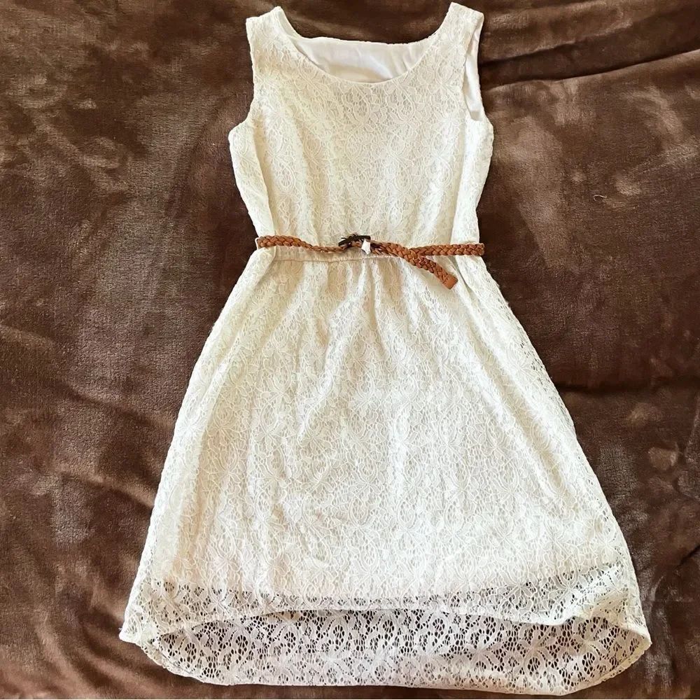 Place Girls Cream Lace High-low Dress with Brown Belt Size M/ 7-8